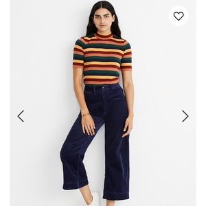 Blue velvet wide leg crop emmitte madewell pants
